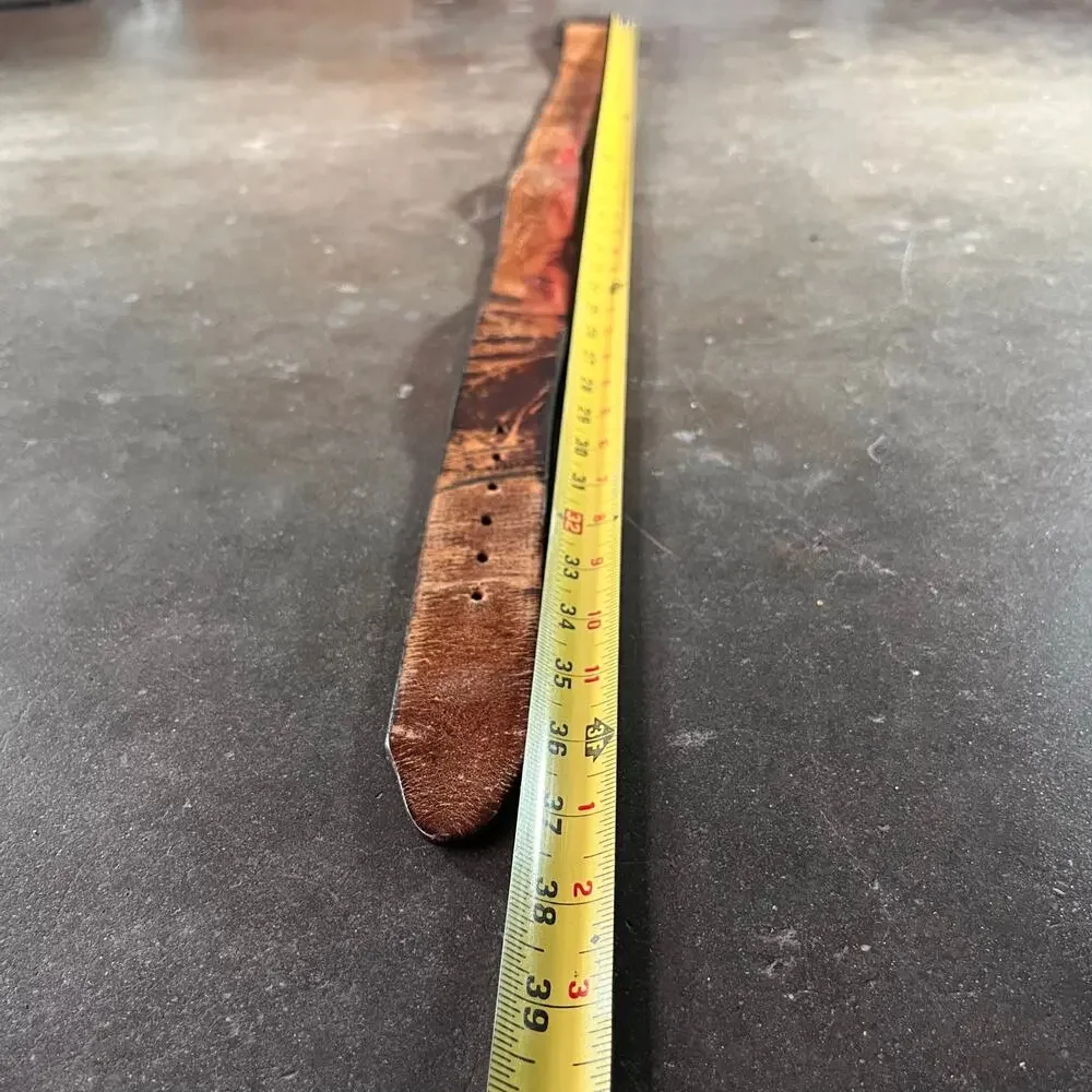 vintage water damaged nubuck leather belt mountain design